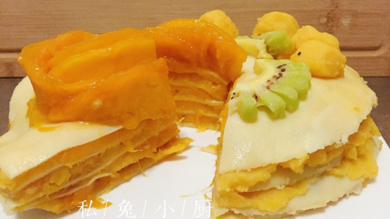 芒果红薯千层蛋糕(低卡低脂版)~,切开,拍拍拍~