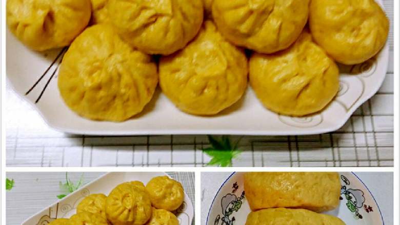 南瓜包子(小葱鲜肉馅),吃不掉放冰箱冷藏,冷冻都可以,随吃随取蒸透就行。