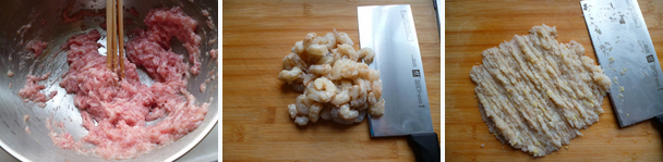 虾肉小馄饨~~街边人气小吃瞬间变身家常美味 ,猪肉剁成肉泥,虾仁挑去黑线洗净后同样剁成泥。