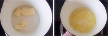 聚会必不可少的节日蛋糕,黄油切小块,和水、盐、糖混合在小锅中煮沸