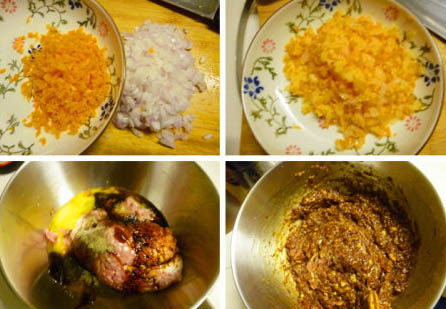 早餐帕尼尼 by yourself ,猪绞肉中敲入一个<a style='color:red;display:inline-block;' href='/shicai/ 9'>鸡蛋</a>并加入所有调味料后用三根筷子演一个方向搅拌至肉馅完全吸收并上筋后加入洋葱碎和胡萝卜碎拌匀转入冷藏室冷藏30分钟左右。