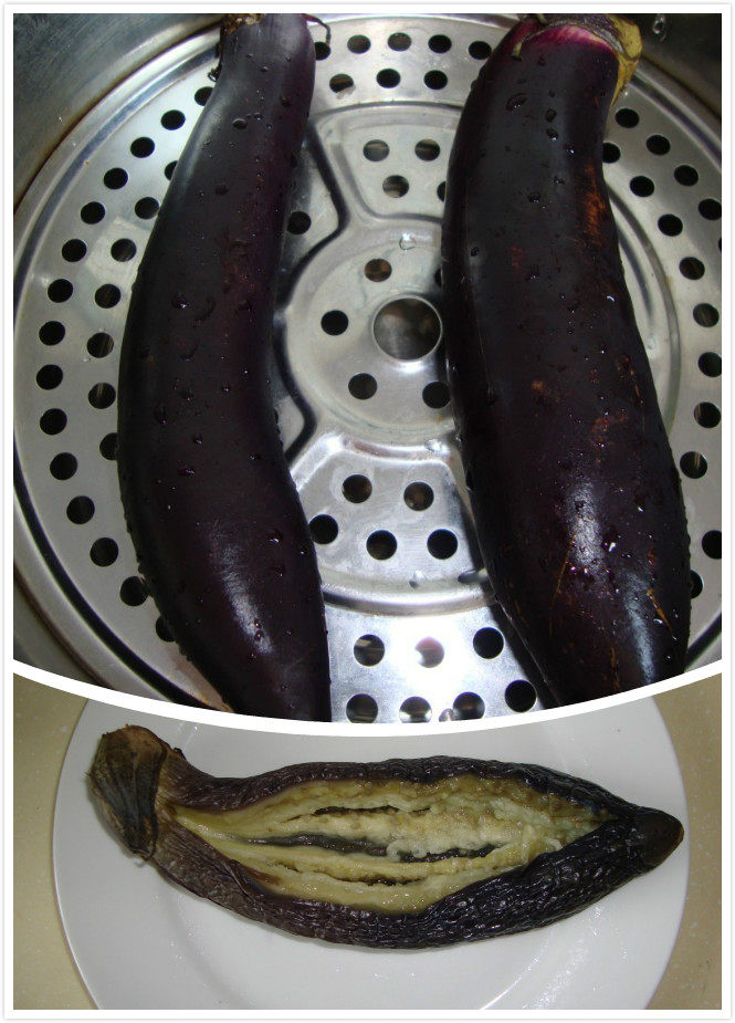 美味凉拌：绝味茄子 ,茄子蒸熟放凉，纵向剖开