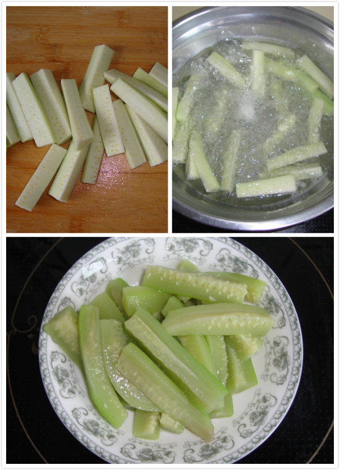 清宫养生菜：丝瓜烩官燕 ,丝瓜去皮切条，焯水过凉