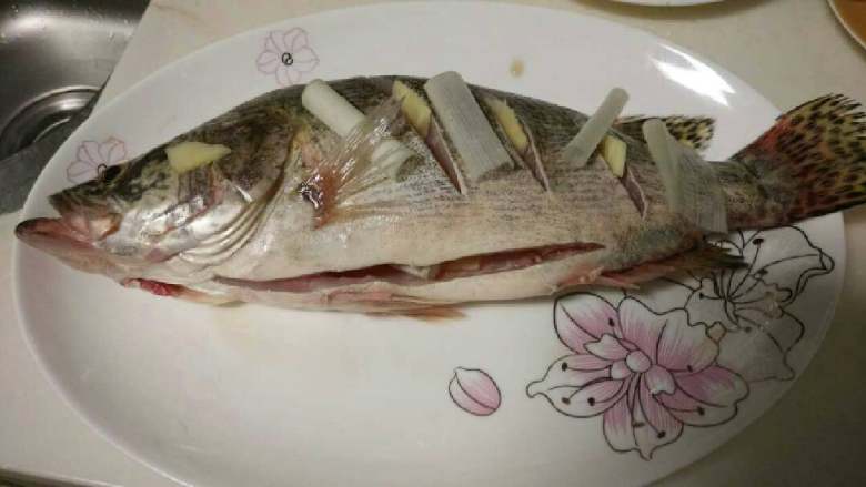 清蒸桂鱼,鱼去鳞洗净，两面打花刀，拍点料酒，<a style='color:red;display:inline-block;' href='/shicai/ 37'>姜</a>和<a style='color:red;display:inline-block;' href='/shicai/ 138'>大葱</a>切片，两面都铺上，鱼肚里也放些
