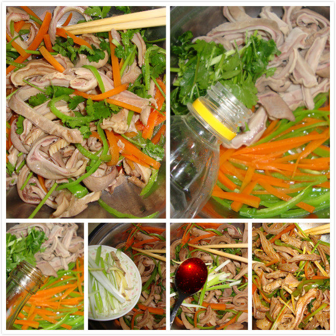 川味小菜：红油肚丝,主料配料放到一起，加酱油、醋、盐、<a style='color:red;display:inline-block;' href='/shicai/ 717'>味精</a>、<a style='color:red;display:inline-block;' href='/shicai/ 131'>香菜</a>拌匀放凉
加葱姜丝、<a style='color:red;display:inline-block;' href='/shicai/ 852'>辣椒油</a>拌匀