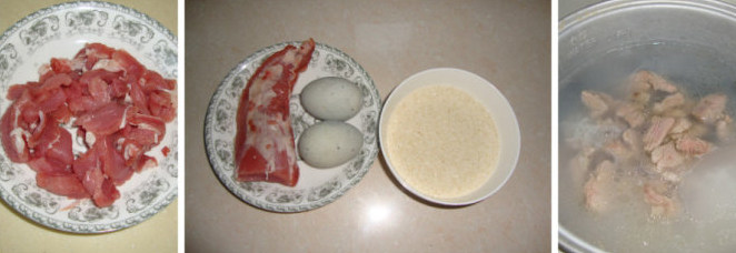 皮蛋瘦肉粥,<a style='color:red;display:inline-block;' href='/shicai/ 435'>里脊</a>切细条，用油炒熟