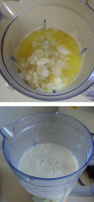 土豆鲜蚝浓汤,土豆连汤一起用搅拌机打成糊糊