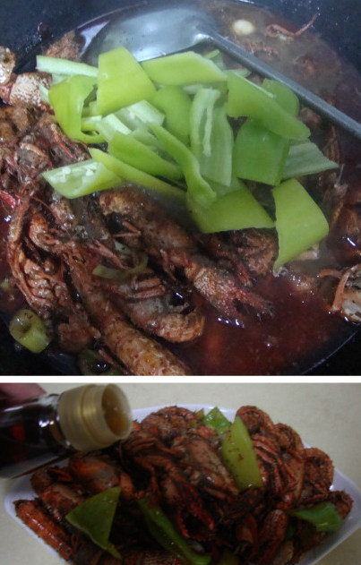 香辣小龙虾 ,放入青椒块翻炒均匀，淋入<a style='color:red;display:inline-block;' href='/shicai/ 847'>香油</a>