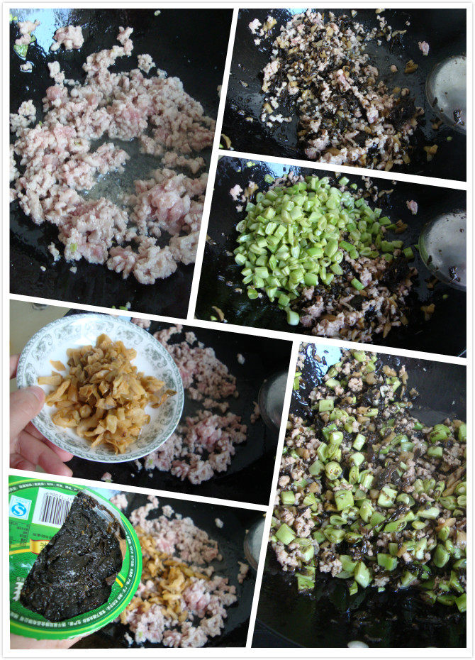 下饭小炒：榄菜四季豆,底油把<a style='color:red;display:inline-block;' href='/shicai/ 5353'>肉馅</a>炒变色，放入榨菜、<a style='color:red;display:inline-block;' href='/shicai/ 2862'>橄榄菜</a>炒香，倒入四季豆炒匀即可