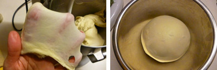 红豆沙小吐司,把除去无盐奶油和红豆沙之外的所有面团混合后搅拌至表面光滑，放入切成小块的无盐奶油继续搅拌至扩展阶段（可以撑开较大片薄膜，破洞边缘呈锯齿状）。