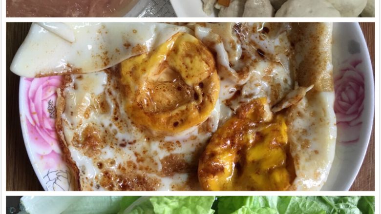 排骨清汤面#面条变身计划#,青菜洗净备用,胡萝卜切成小片,将两个<a style='color:red;display:inline-block;' href='/shicai/ 9'>鸡蛋</a>煎荷包蛋放少许生抽调味。用煎蛋的锅将胡萝卜快速翻炒片刻装盘备用。