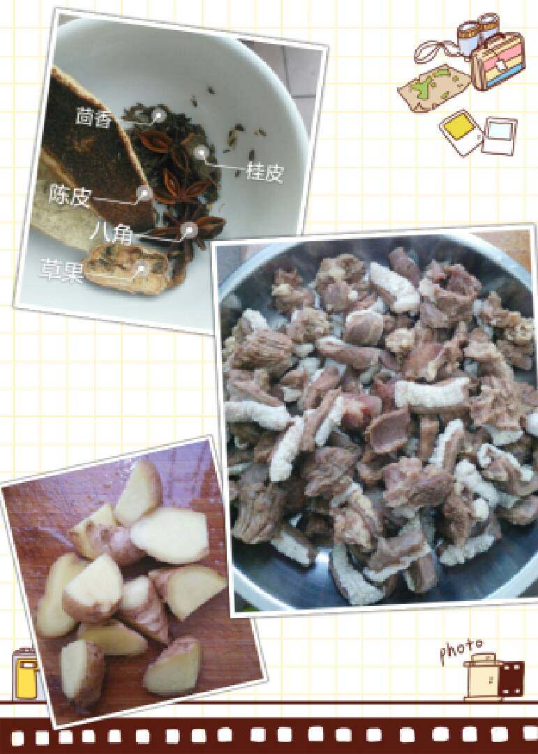 牛腩焖萝卜,部分材料,如图。<a style='color:red;display:inline-block;' href='/shicai/ 218'>牛腩</a>切小块,姜切滚刀块(我放这么多姜是因为我爸爸妈妈喜欢这样吃姜,如果你们不喜欢,可以少放一点,然后用刀拍扁)萝卜切滚刀块,