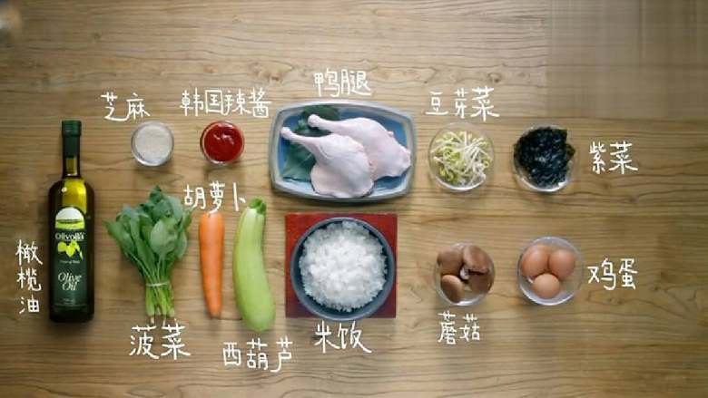 韩国石锅拌饭,准备好各种原料,其实做石锅拌饭,并没有完全标准的原料,适当的调整为自己喜欢的调料食材也是可以的,比如<a style='color:red;display:inline-block;' href='/shicai/ 432'>肉松</a>就可以换成香肠、肥牛片、肉臊之类。
