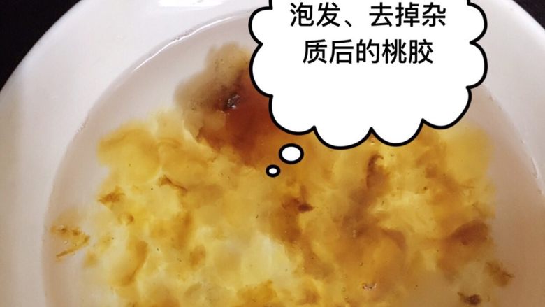 美容养颜🍧皂角银耳桃胶羹,桃胶冷水泡发,去掉杂质后金莹剔透,桃胶也叫桃花泪,是桃树生长过程中自然分泌出来,经过风吹日晒,凝结而成,野生桃胶在自然凝结过程中会有树渣屑等灰层杂质参入,泡水后杂质会轻易脱落。