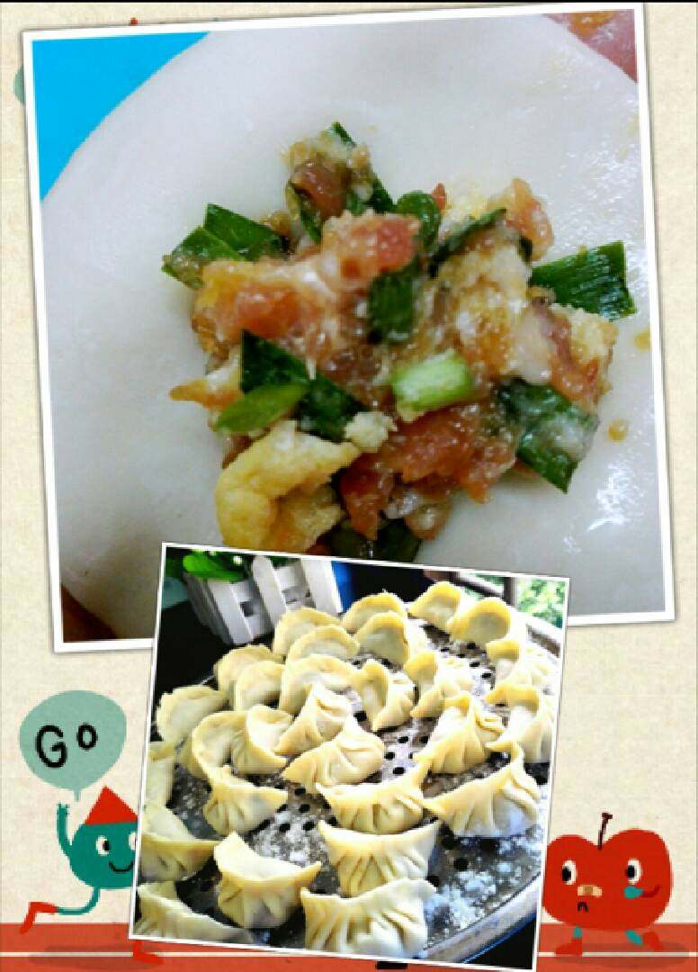 韭菜鸡蛋肉馅水饺#有个故事#,搅拌好肉馅，依次包好，如果要参考弄饺子皮可以查看我的菜谱