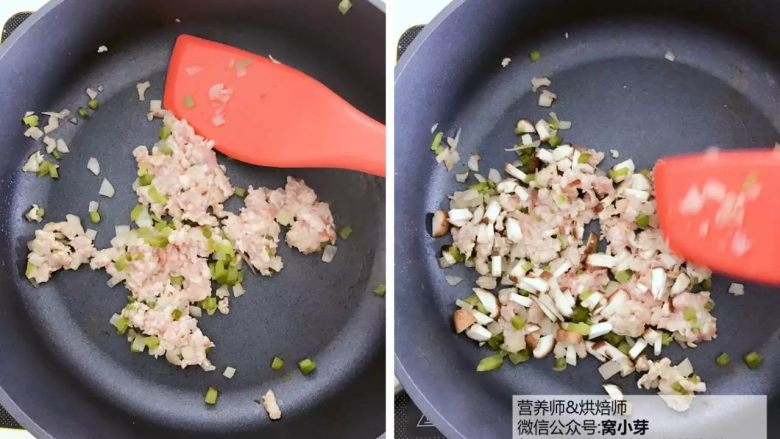 宝宝辅食：肉沫蒸豆腐-蛋白质、钙，统统在这里！18M+
,热锅、倒入少许<a style='color:red;display:inline-block;' href='/shicai/ 857'>植物油</a>，倒入洋葱和青椒，翻炒至变色。加入肉末，迅速划散，最后倒入香菇翻炒几分钟。