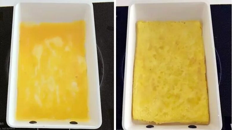 宝宝辅食:芋头蛋卷-好好吃早餐,元气满满地开始一天吧!10M+,平底不粘锅中倒入少许<a style='color:red;display:inline-block;' href='/shicai/ 857'>植物油</a>,热好锅后转小火,把鸡蛋液倒入,快速摇晃使蛋液铺满锅底,慢慢烘煎2-3分钟左右蛋液基本凝固,用锅铲翻面,烘煎1分钟后可关火,用余温慢慢烘1-2分钟即可盛起。