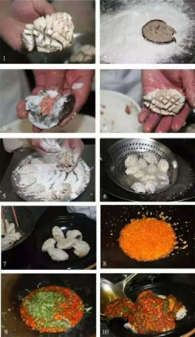 藿香赛鲍鱼,1、把水发香菇治净后,逐一在香菇的内面斜剞十字花刀(图1)。