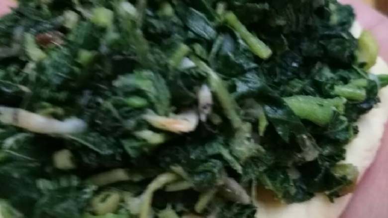 粗粮细作菜团子,将馅料放在面团里,一手托面向上一手向下按馅料