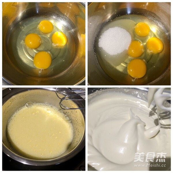 圣诞杯子蛋糕,全蛋加入白糖(1)隔温水打散,等待蛋液温度高于手的温度时停止隔水打发。高速打发至<a style='color:red;display:inline-block;' href='/shicai/ 9'>鸡蛋</a>液浓稠,转中速打发到蛋液膨胀,颜色发白,低落时可留下痕迹时,转低速打掉大的气泡