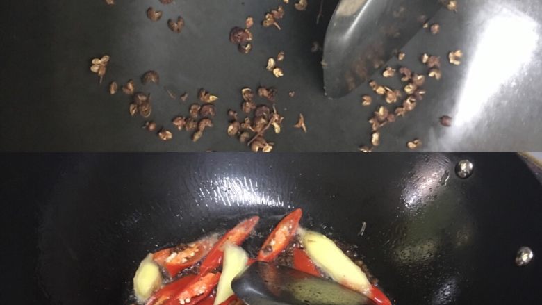 家庭版水煮活鱼,锅烧热,放入花椒,先不放油,煸炒到有香味,然后下油,放入切好的的辣椒跟姜,继续煸炒,到有姜跟辣椒的味道就可以下鱼块