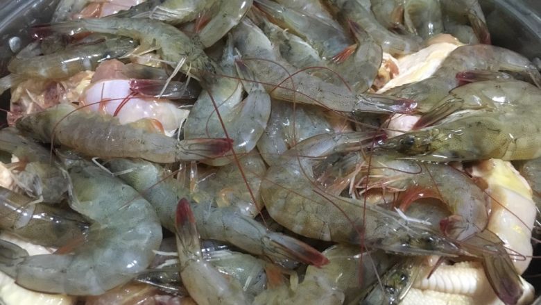 海鲜焖锅,第四层铺上虾