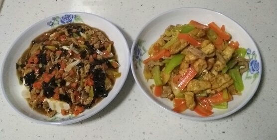 家常豆腐两吃,一块豆腐两种口味，完成。