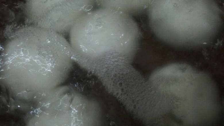 蒲公英腊肉汤圆,锅加适量清水烧开,下撮好汤圆大火继续煮开,转小火。