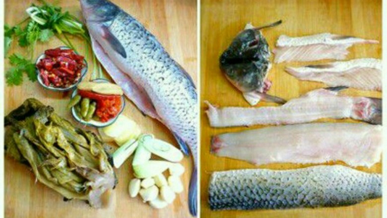 酸菜鱼,活鱼宰杀,洗净,料头备好