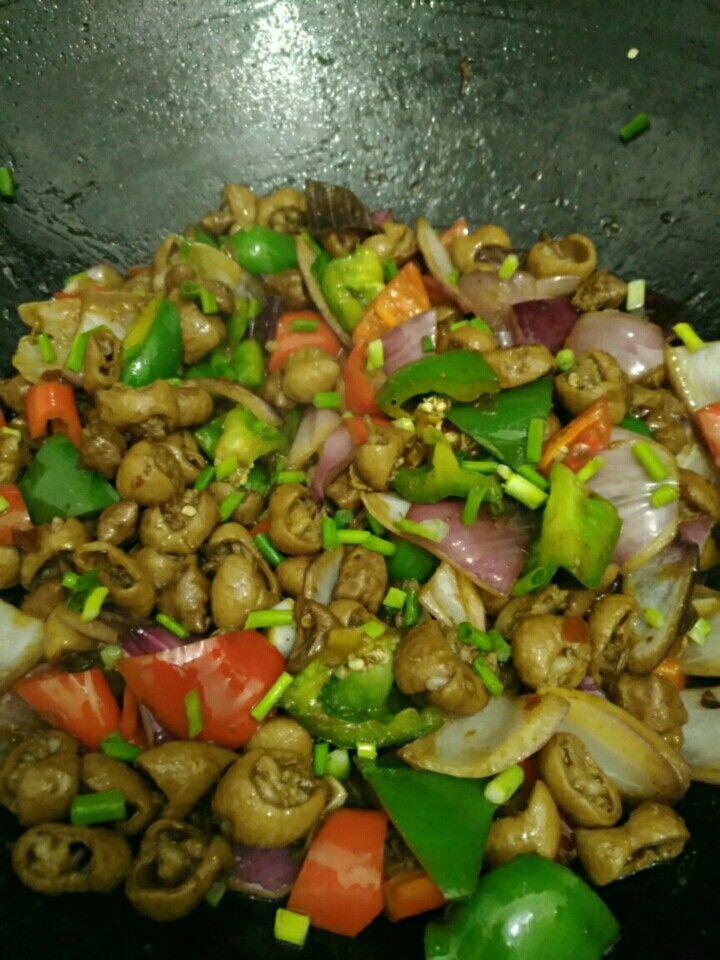 干锅肥肠#春意绿#,然后把菜盛起,放到小铜锅里,架起酒精炉,开吃~\(≧▽≦)/~