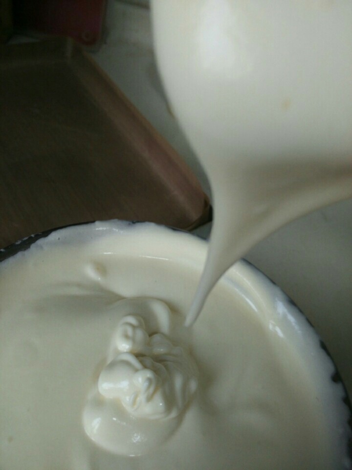 如奶酪芝士般湿润嫩嫩的戚风蛋糕块 肥厚细腻的古早原味,蛋糕糊的滴落成线状而不断,形状消失慢,这就是很完美了