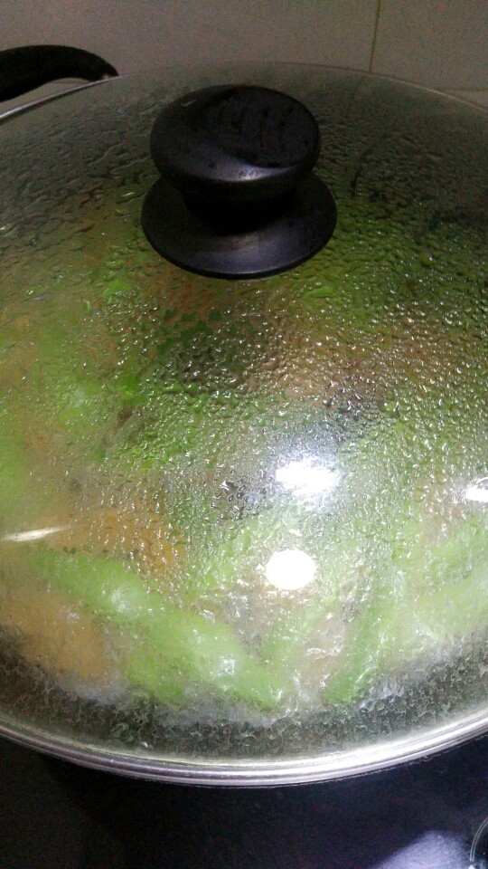 炖豆角,盖上锅盖大火烧开，转小火慢炖至豆角软烂。我炖了大概半个小时左右，有时豆角的品种不同，炖制的时间也不一样，自己掌握，适当的可以尝下。