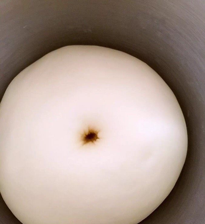 老式面包,发酵好后,用手指沾些面粉再面团中间戳个洞,洞口不回缩就势发酵好了