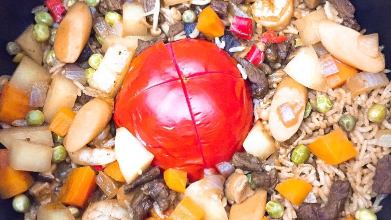 牛肉虾仁西红柿烩饭
                
