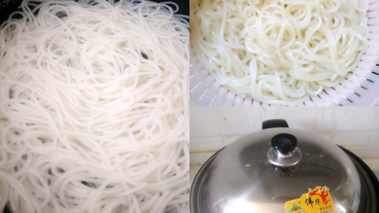 柳州螺蛳粉,15分钟后,倒出来,用凉水冲洗一下,然后重新烧450ml水,水开后,捞起来螺蛳粉放入锅中。