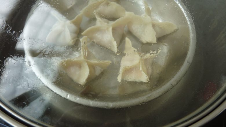 苦瓜饺子,把饺子放在抹了油的碟子上,在饺子上喷点水(要是用蒸笼就不用喷水)置锅中加盖