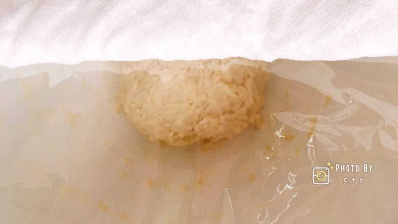 有颜又柔软的蔓越莓吐司,快成型的时候,戴上一次性手套和成团,盖上保鲜膜和湿布室温发酵一小时。