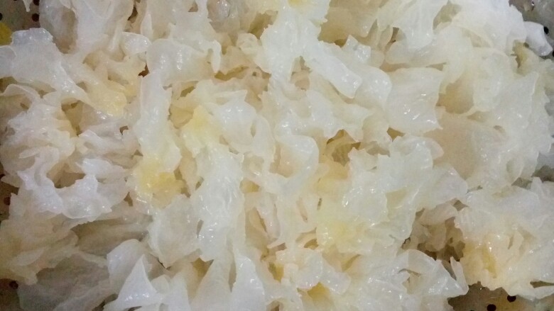 清润老鸡汤,1.雪耳先浸泡开了,再去掉底部!
2.把泡开的雪耳,剥开小小的一朵!
3.换过一盆干净的水继续浸泡!
4.最后,清洗干净沥干水,备用!