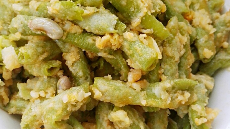 传统美食:蒸豆角,成品!