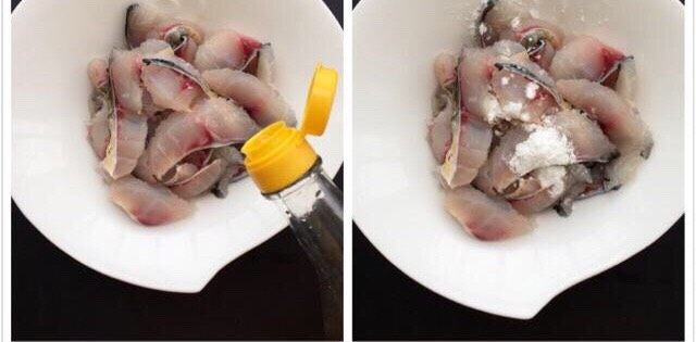 麻辣水煮鱼片,鱼片腌制一下10分钟左右易入味
加小半汤匙料酒+少许淀粉