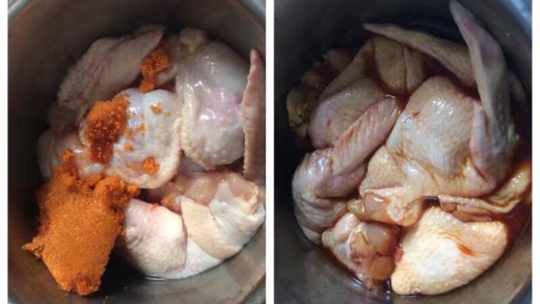鸡翅包饭,然后倒入半包奥尔良鸡粉拌匀,加保鲜膜,放冰箱冷藏腌两个小时以上,入味(不是冷冻哦)