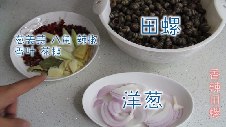 香辣田螺、男人的下酒菜、也是女人的最爱,原料:螺丝、葱姜蒜、洋葱、花椒、干辣椒、八角、香叶、
调料:豆瓣酱、生抽、酱油、盐、鸡精、白糖