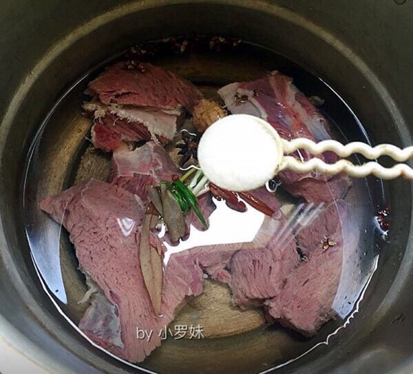 麻辣牛肉丝,锅中放入清水,以上佐料放入锅中,加一勺盐