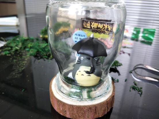 雪糕瓶子不要扔!梦幻水晶球你值得拥有!,扣在木桩上!如果不想搞得太复杂,这样就算做好了,但我是个细节控,木桩明显比瓶口宽辣么多,光秃秃的怎么能忍!当然要装扮一下。
