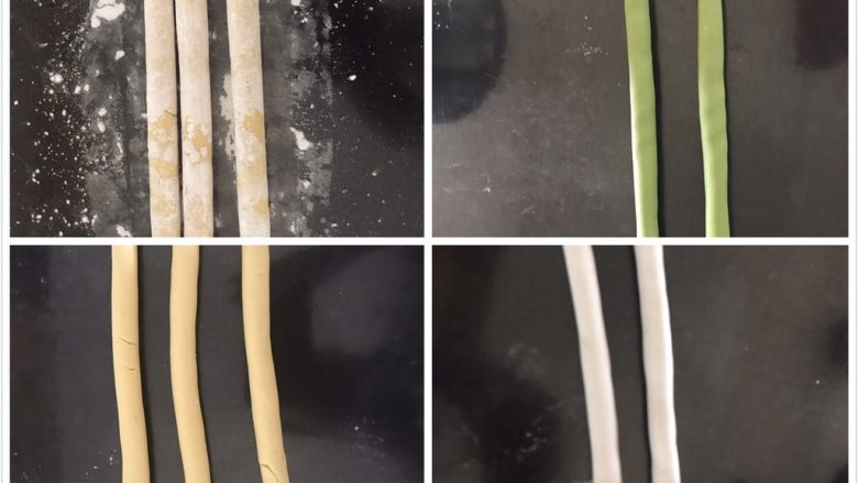 多彩芋圆,搓成长条,要轻轻搓,太用力容易散开,搓好上面撒一点玉米淀粉防粘