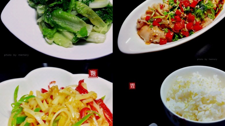 回味口水鸡,配上荤素搭配的菜。享受美食~