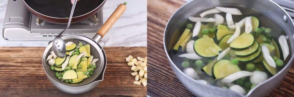 花5分钟，做一盘清爽瘦身不单调的炒菜，微笑对抗盛夏……,迅速用滤勺捞起，放入提前冷藏好的凉开水，滤干水备用……