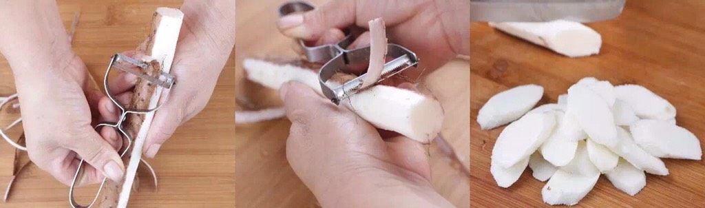 一锅美味突出的养生开胃浓汤,营养均衡怎么都吃喝不腻,山药洗净,削去皮,切斜片、猴头菇撕成小片