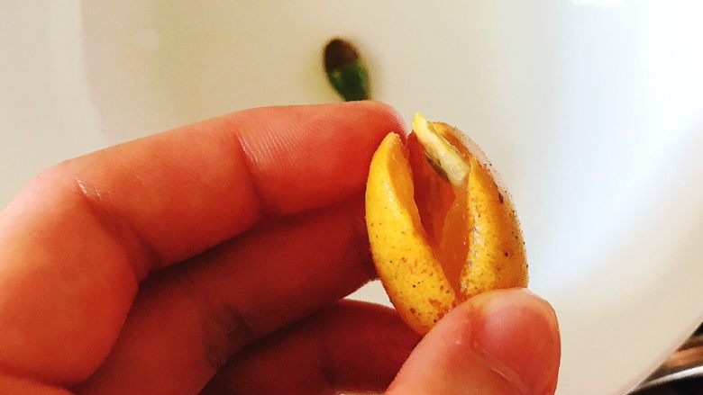黄皮焖排骨,黄皮洗干净,用刀把中间划开,挤出果核~