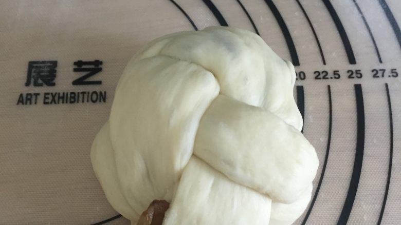 炼奶提子吐司,麻花翻过来卷起,收口处捏紧